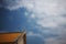 Top view of Thai temple roof, beautiful design, sky background