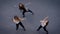 Top view of three woman dancing contemporary outside in summer, active lifestyle.