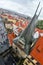 Top view on tourists, ancient roofs and the Charles Bridge, Prague, Czech Republic