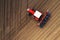 Top view of tractor planting corn seed in field