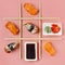 top view traditional japanese sushi arrangement. High quality photo