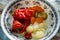 Top view on traditional serbian winter stores pickled vegetables in plate