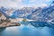 Top view on Traun river and Hallstattersee lake, Hallstatt, Salzkammergut, Austria