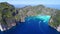 Top View Tropical Island , Aerial view of Maya bay ,Phi-Phi Islands