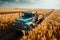 A top view of a truck on a lush crop field, symbolizing the role of transportation in the agricultural industry