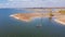 Top view two anglers fishing from motor boat at Murrell Park, Lake Grapevine, Texas, USA