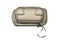 Top view of two closed metallic khaki carrying cases for drone body and remote control on white background