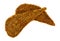 Top view of two pieces of duck jerky on a white background