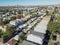 Top view typical residential neighborhood with downtown Chicago