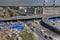 Top view of unfinished construction viaduct automotive interchange, Russia, Saint-Petersburg.