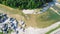 Top view unique huge rocks and manmade dam flows at Big Rocks Park in Glen Rose, Texas, USA