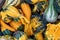 Top view of a variety of pumpkins stack