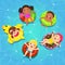 Top view vector of kids floating on inflatable in the pool