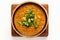 Top View, Vegan Coconut Curry Lentil Soup On A Wooden Boardon White Background
