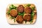 Top View, Vegan Lentil Burgers On A Wooden Boardon White Background