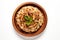 Top View, Vegan Mushroom Risotto On A Wooden Boardon White Background Top View, Vegan Mushroom Risot