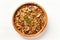 Top View, Vegan Mushroom Stroganoff On A Wooden Boardon White Background