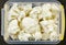 Top view vegetables cauliflower plastic case