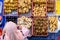 Top view of vendor and customer at the food stall in Kota Kinabalu city food market