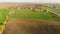 Top view of the village with houses and hangars for the storage of grain.