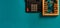 Top view of vintage abacus and modern calculator on a green background, the concept of finance and mathematical calculations