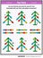 Top view visual puzzle with fir trees and christmas ornaments