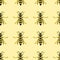 Top view wasps seamless pattern on yellow background