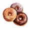 Top View Watercolor Donuts With Chocolate Glaze On White Background