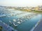 Top view waterfront downtown of Corpus Christi with marina lots