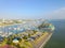 Top view waterfront downtown of Corpus Christi with marina lots