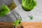 Top View of Wheatgrass Extraction in Action on the Kitchen Count