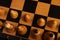 Top view white chess pieces standing in start position on chess board. Developing leadership , business strategy, risks