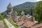 Top view of the whole complex of the monastery Haghartsin, located in the mountains and surrounded by forest about the village o