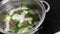 Top view, wholemeal fusilli and broccoli cooking in boiling water. Whole wheat pasta and vegetable in the pot. Healthy food concep