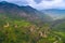 Top view of a winding dirt road near the canyon of the Vorotan River near Tatev Monastery, a tourist attraction