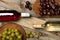 top view wine bottles with grapes. High quality beautiful photo concept