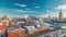 Top view on a winter city Moscow timelapse. Urban landscape with a frozen river