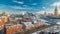 Top view on a winter city Moscow timelapse. Urban landscape with a frozen river