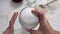 Top view of woman hands cooking healthy dessert with red beet roots, oats and eggs