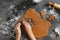 Top view woman making festive Christmas cookies