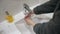 Top view of woman washing hands carefully after returning from the streets