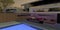 Top view of the wonderful backlit pool patio. Wonderful starry night. The windows are illuminated with white LED strip. 3d render