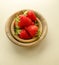 Top View Wooden Bowls Fresh Strawberries Table