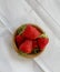 Top View Wooden Bowls Fresh Strawberries Table