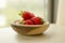 Top View Wooden Bowls Fresh Strawberries Table