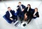 Top view of working business group sitting at table