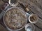 Top view. Yeast homemade fruit cake. Pie on a wooden table.