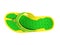 Top view of yellow and green rubber male beach slipper sneaker w