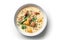 Top View Zuppa Toscana On White Round Plate On White Background. Generative AI