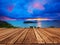 Top wood panel terrace with beautiful dramatic sky of sun set an